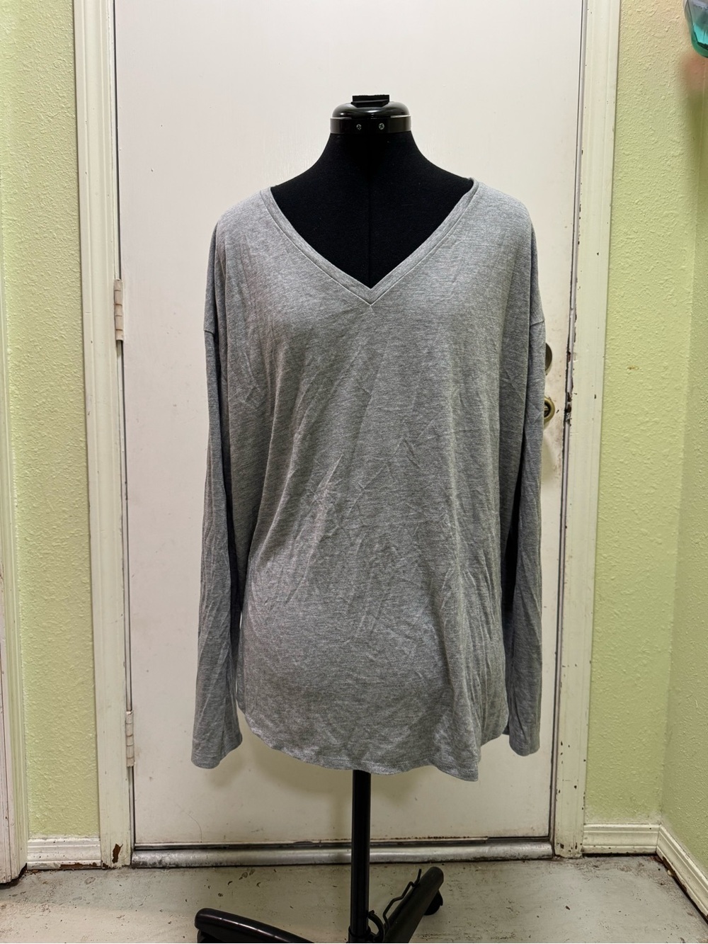 Faded Glory Light Gray V-Neck Long Sleeve Top XXL/2XG (20)
